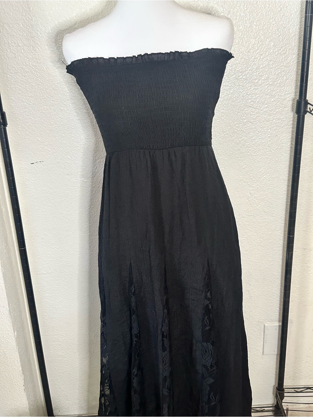 Miss Avenue Strapless Black Maxi Dress with Smocked Bodice